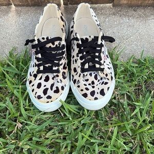 Superga Velvet Leopard Print Sneakers with Black Laces